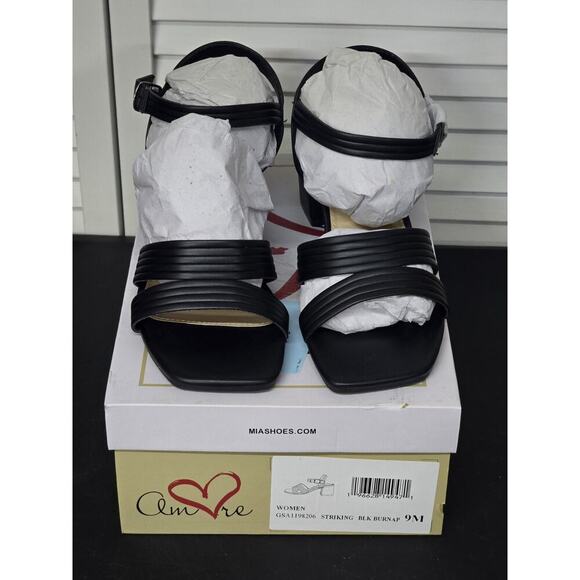 Mia Amore Striking Women's Heeled Sandals Black Retro NIB Size 9 Summer Business - Picture 2 of 6